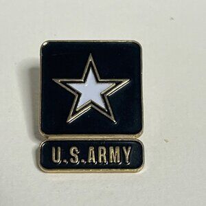 U.S. Army Military White Star Black Enamel Gold Tone Metal Lapel Hat Pin 1"x.75"